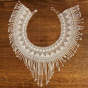 Vintage Beaded Bib Necklace Faux Collar Ornate Necklace